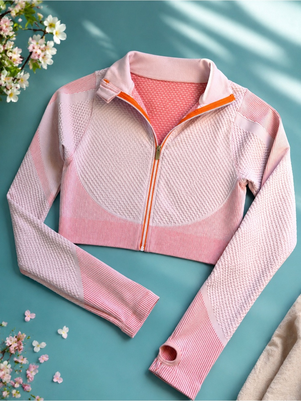 New Mix Pink Cropped Quarter Zip Athletic Pullover Thumbhole Top Size L